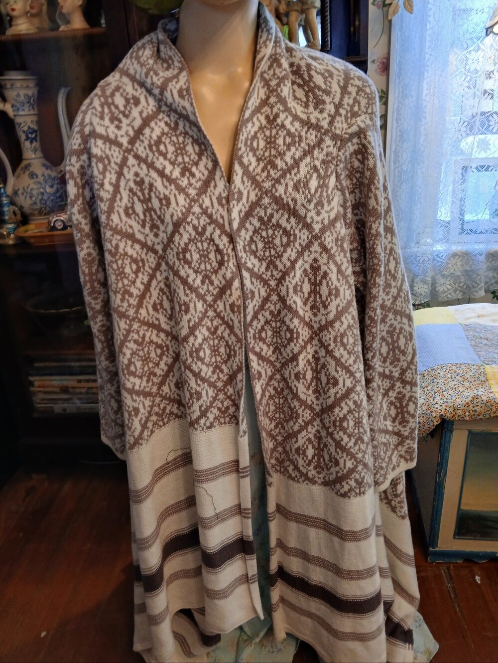 Old Navy Cream & Brown Knit Open-Front Cardigan or Similar Sz XXL